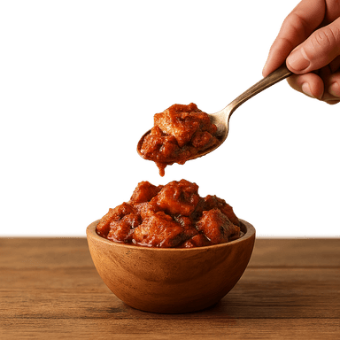 Homemade chicken pickle being served